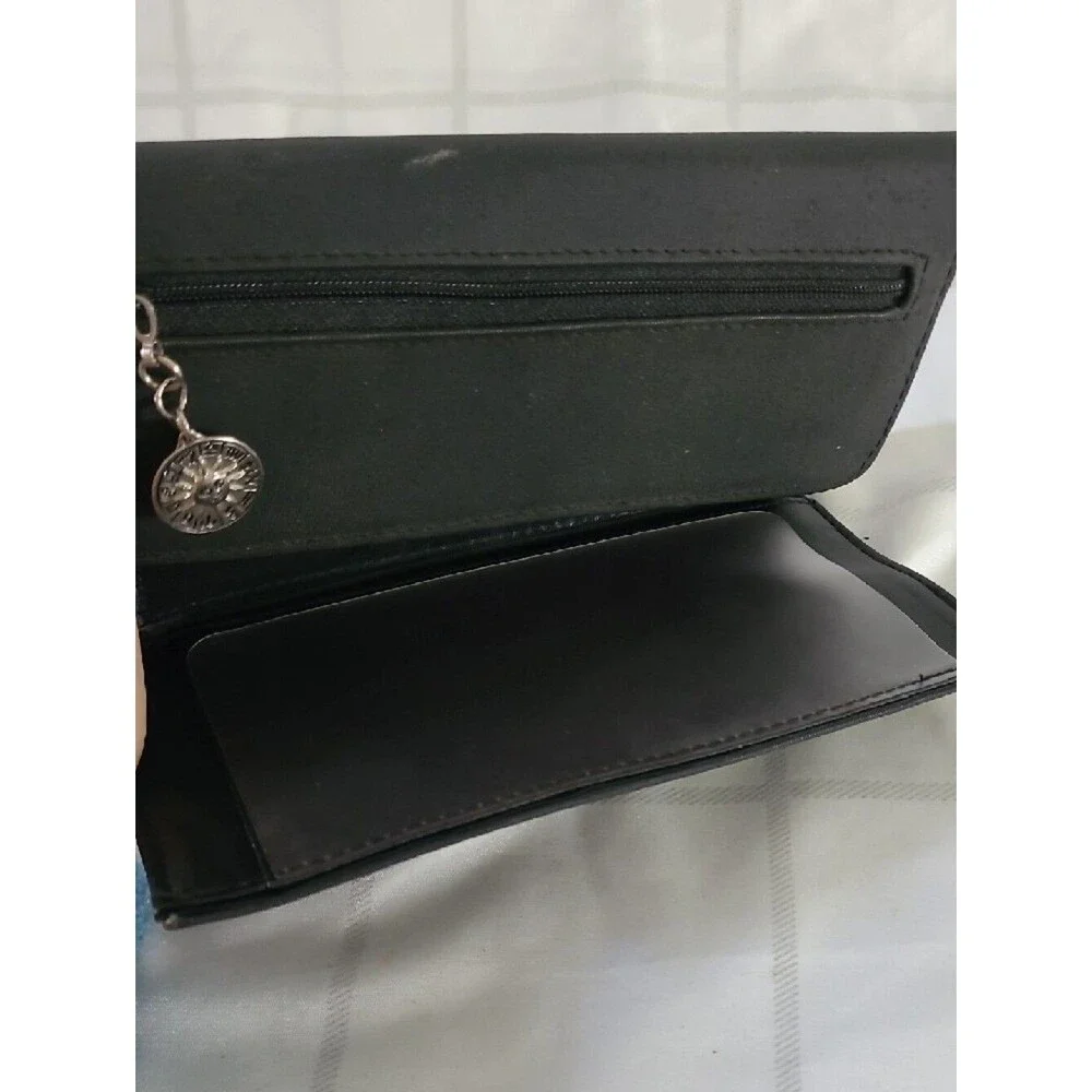 Womens Classic Black Wallet with Front Zip and Zodiac Charm